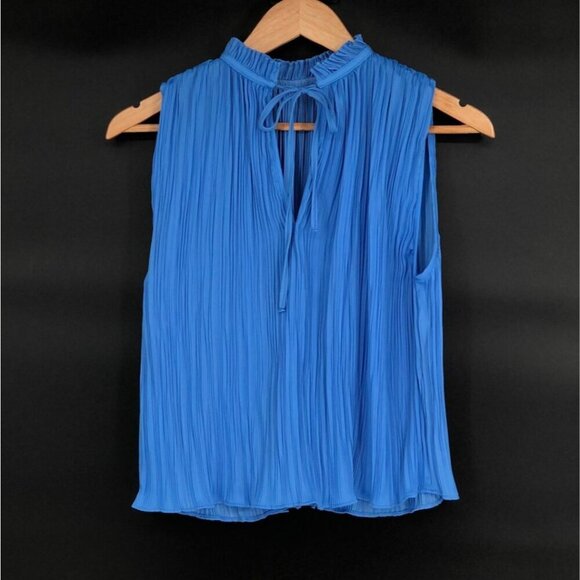 Zara Women's Sleeveless Pleated Top XS Blue Tie-Back Going Out Top Office Career - Picture 2 of 5